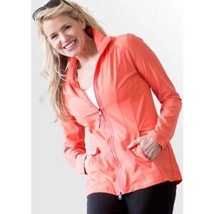 Alex + Abby Women's Pursuit Full-Zip Jacket Silky Soft Ruched Size XL Coral NWT